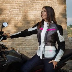 Giacca Moto Donna Befast BABYLON Lady CE Certificata Nero Grigio Chiaro -Befastal Negozio babylon3