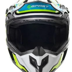Casco Cross Befast Mud Line Blu Giallo Bianco -Befastal Negozio caschi moto gsb motocross blu frontale