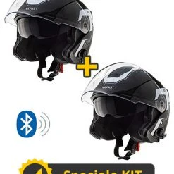 Kit Coppia JET Connect Bianco Nero - 2 Caschi Jet Befast JET Connect Con Interfono Integrato