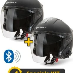 Kit Coppia JET Connect Nero - 2 Caschi Jet Befast JET Connect Con Interfono Integrato