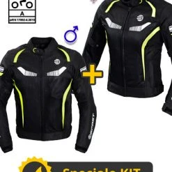 Kit Coppia Airtech CE Nero Giallo- Giacca Moto Estiva Certificata Befast Uomo + Donna