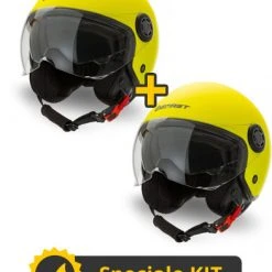 Kit Coppia Rapid II Giallo Fluo Opaco - 2 Caschi Jet Befast Doppia Visiera