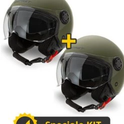 Kit Coppia Rapid II Verde Militare Opaco - 2 Caschi Jet Befast Doppia Visiera