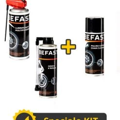 Kit Manutenzione E Cura Moto Befast - Lubrificante Multifunzionale + Spray Gonfia E Ripara + Pulitore Catena