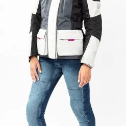 Giacca Moto Donna Befast BABYLON Lady CE Certificata Nero Grigio Chiaro -Befastal Negozio shooting befast babylon nero grigio chiaro 6