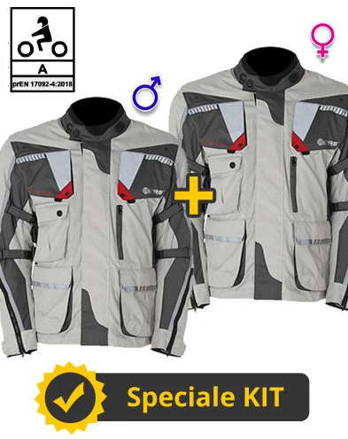 Kit Coppia Touring Tech CE Grigio - Giacca Moto Certificata Befast Uomo + Donna 3 Kit Coppia Touring Tech CE Grigio - Giacca Moto Certificata Befast Uomo + Donna